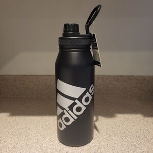 Adidas Black Silver Logo 1L Stainless Steel Metal Insulated Water Bottle New